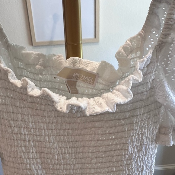 MICHAEL KORS White Eyelet Peasant Pullover Pouf Sleeve Dress- Size XS - Picture 4 of 6